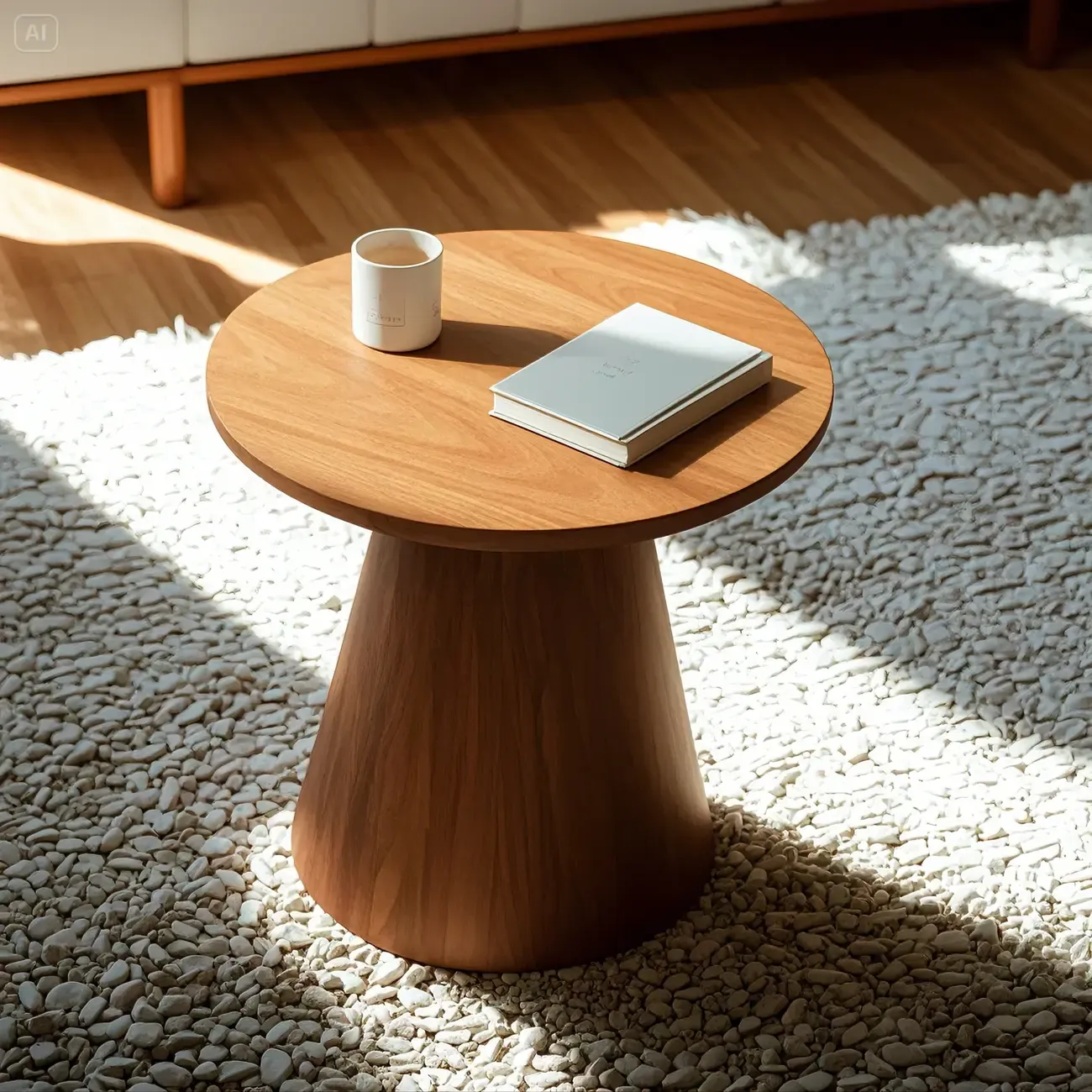 Modern Round Brown Solid Wood End Table for Living Room