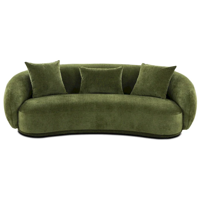 Modern Curved Fabric Sofa, Fixed Cushions, Sinuous Spring Support, 90