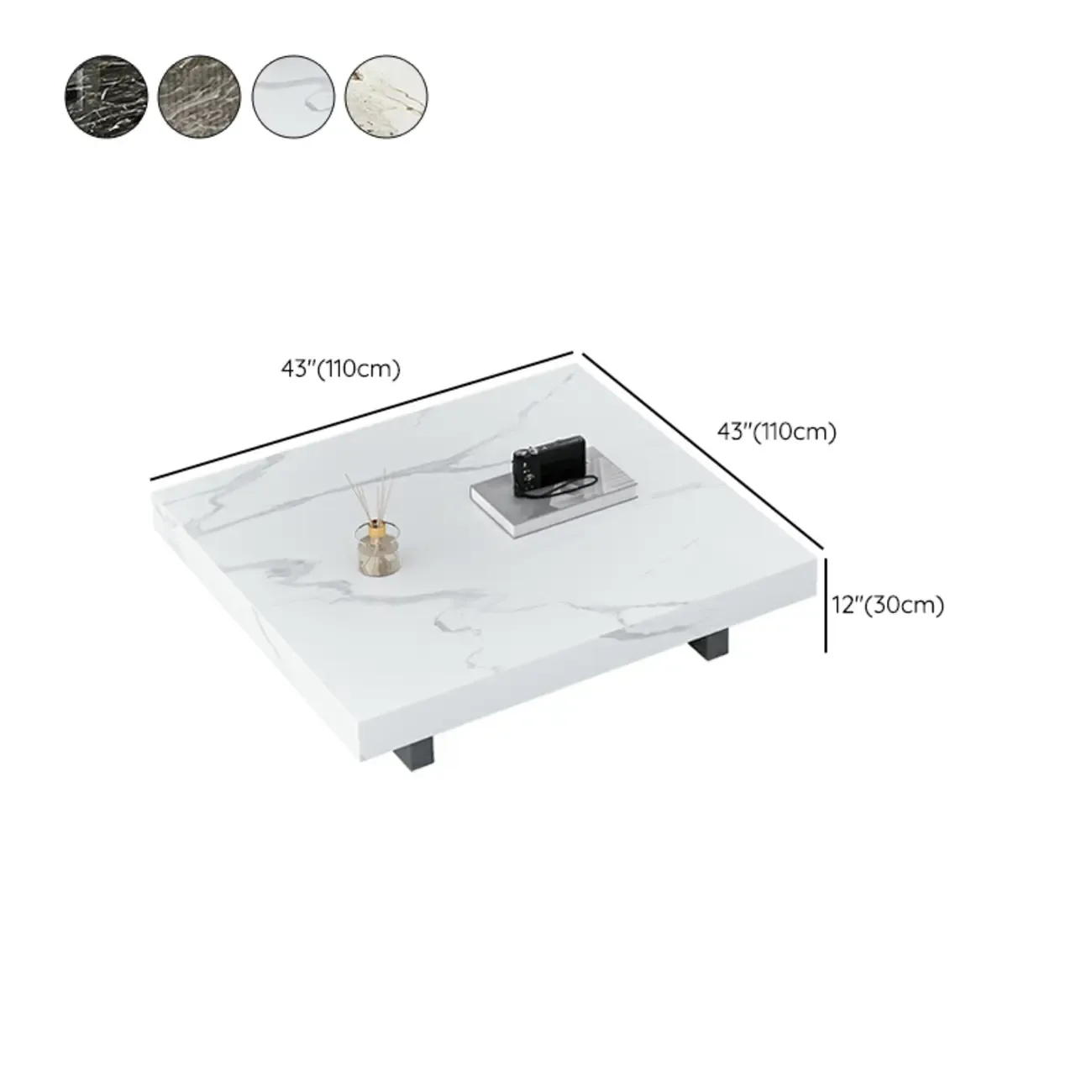 Modern Beige Sintered Stone Square Sleigh Base Coffee Table