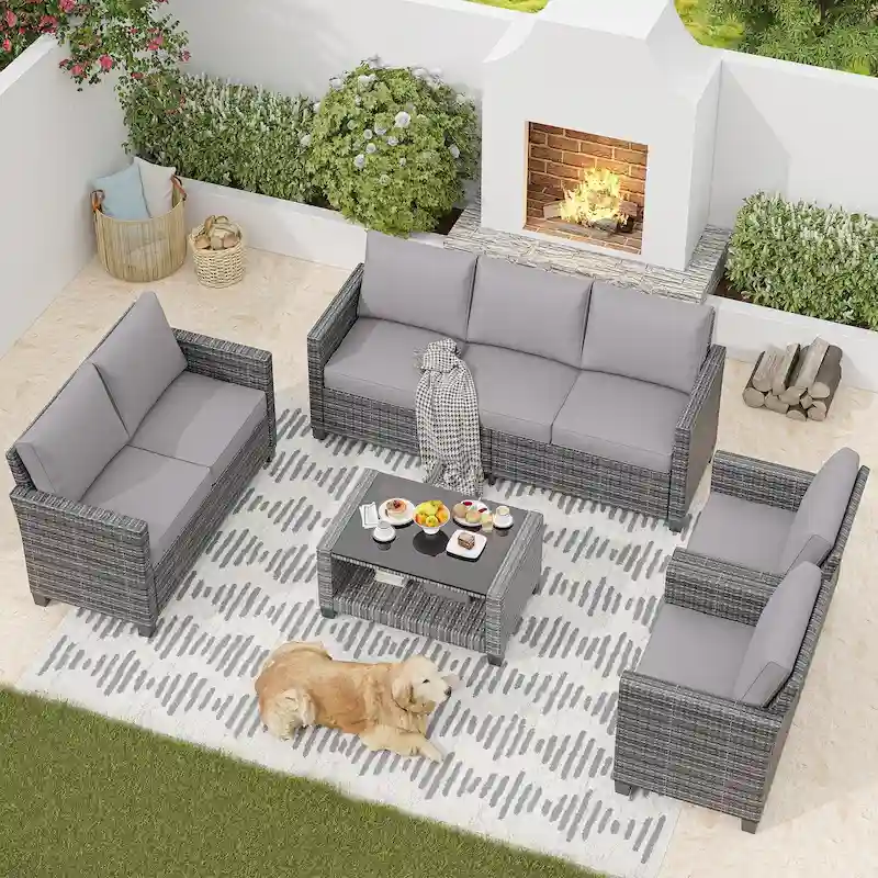5 Piece Rattan Patio Furniture Set By 7 Seat Outdoor Furniture Sectional Sofa With Storage Table