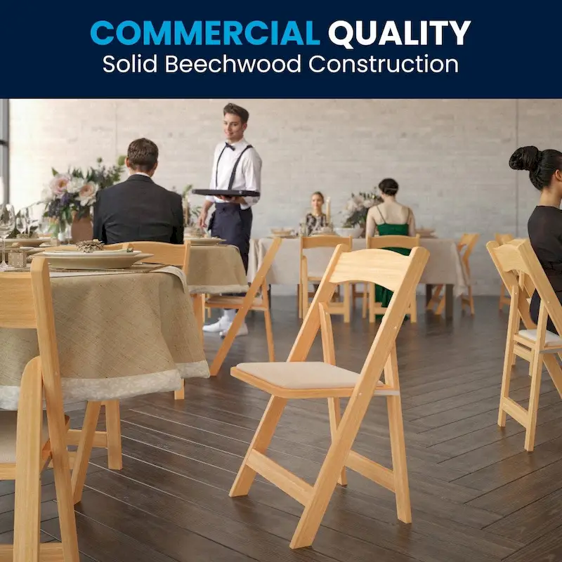 Wood Folding Chair with Vinyl Padded Seat (Set of 2)