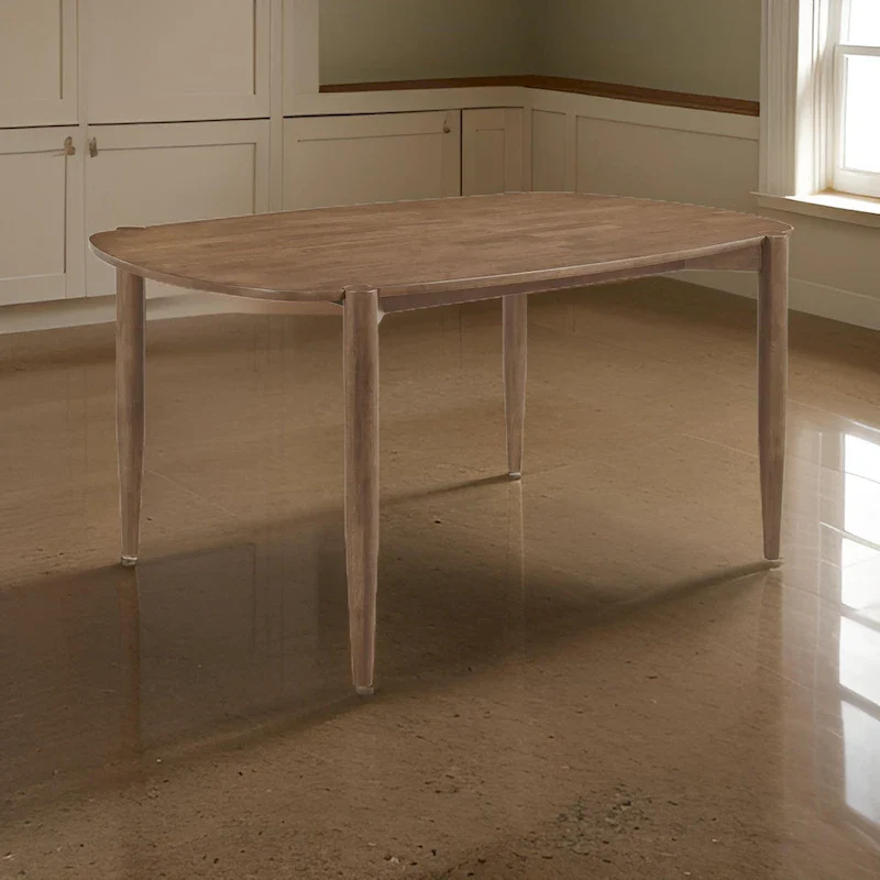 Dora Dining Table, 63 Inch Oval Top, Tapered Legs, Walnut Brown Solid Wood