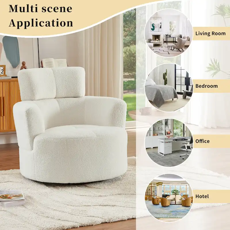 Polyester Barrel Swivel Chair with 360 Rotation, and Adjustable Headrest & Berber Fleece Upholstery - 320lb Capacity