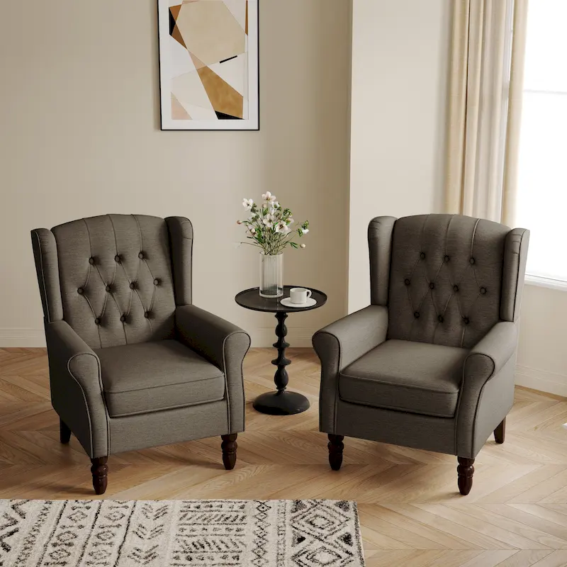 Button-Tufted Accent Chair Wingback Armchair - 38H