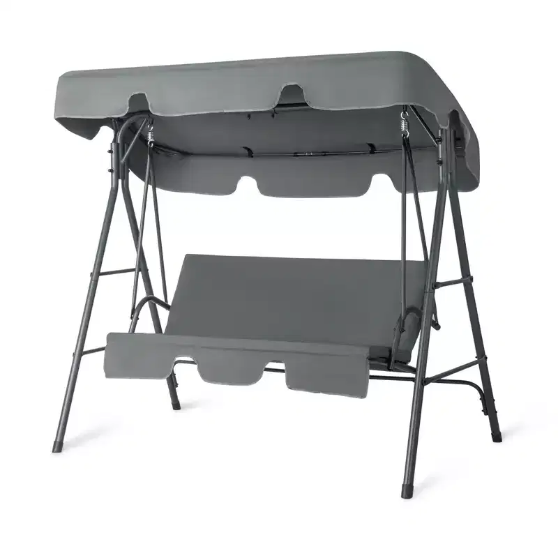 Karl Home 2-Person Metal Patio Porch Swing Set with Cushion and Adjustable Canopy in Gray