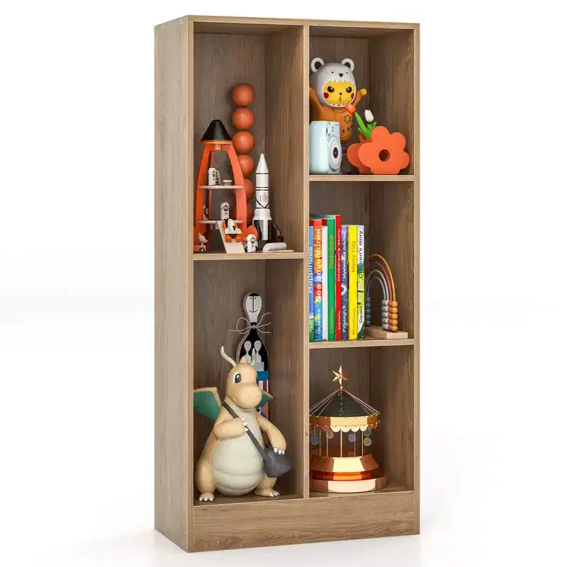 Costway 5-Cube Bookcase for Kids 41 Wooden Toy Storage Organizer for Kid's Room White/Natural