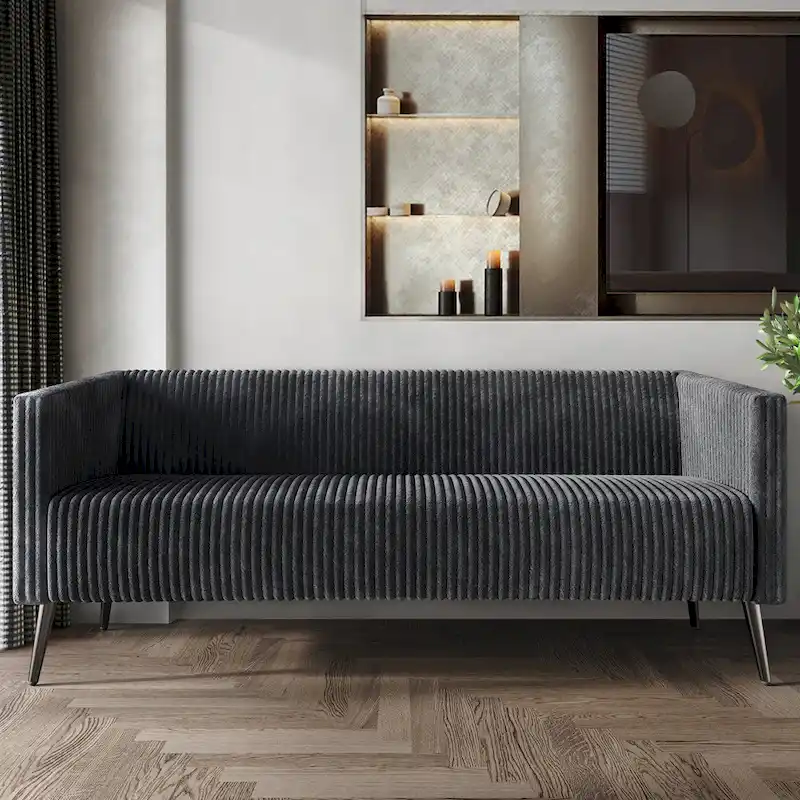 Velvet Upholstered 2.5-Seater Sofa with Metal Legs