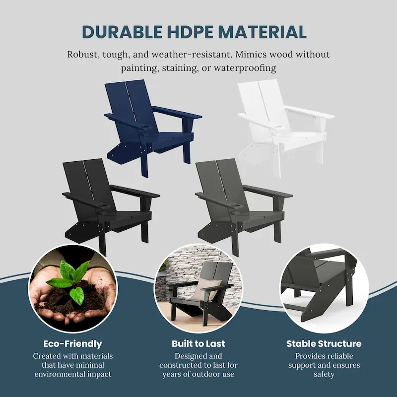 Polytrends Coastin Modern Poly Adirondack Chair (Set of 4), Black