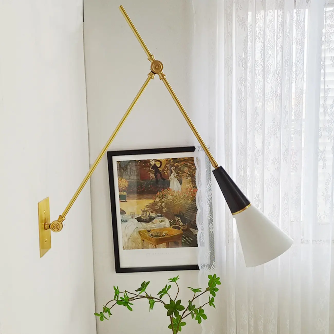 Gold Metal Modern White Aluminum Shade Swing Arm Wall Light