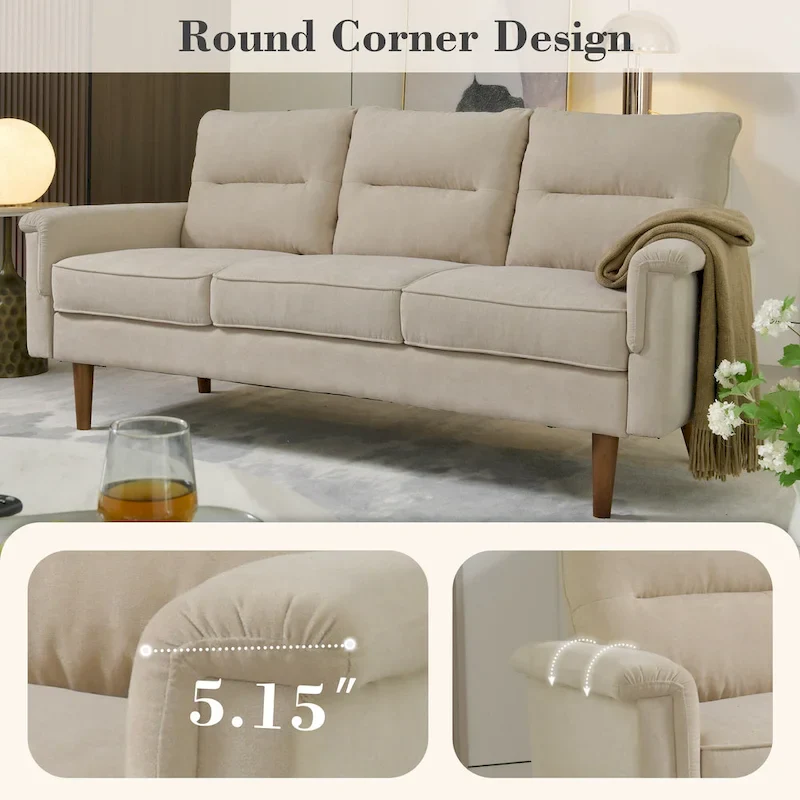 Brown Faux Leather 3-Seater Sofa with Wood Legs