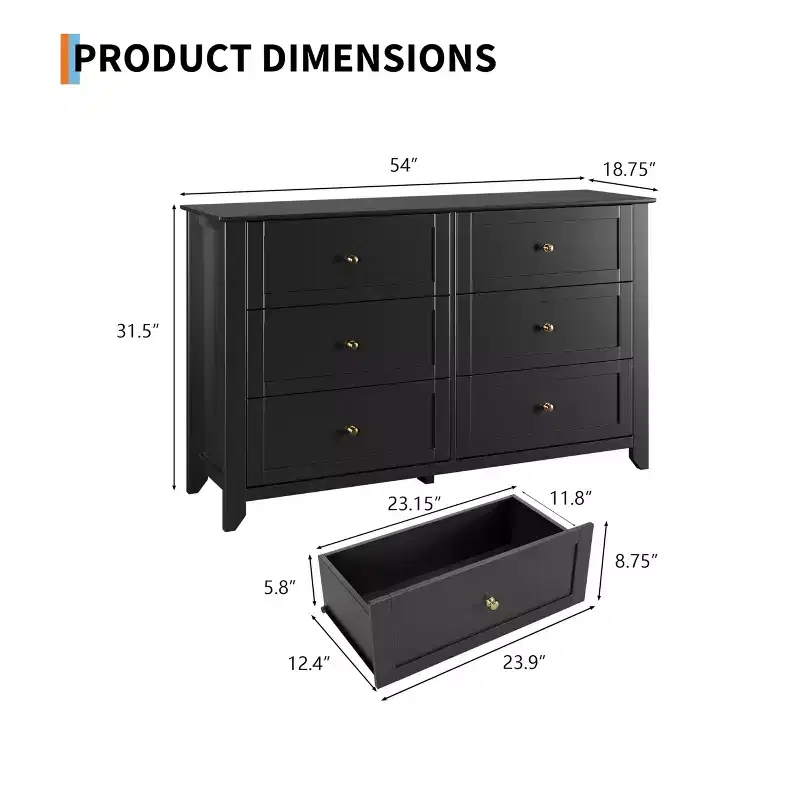 6 Drawer Dresser for Bedroom, Simply Modern Chest of Drawers, Wood Storage Large Dresser with Deep Drawers for Living Room, Hallway Entryway