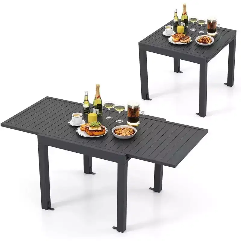 Extendable Patio Dining Table for 4-6, Adjustable 31.5 to 63 Inch Aluminum Outdoor Table, Ideal for Backyard, Porch, Deck, and Outdoor Entertaining