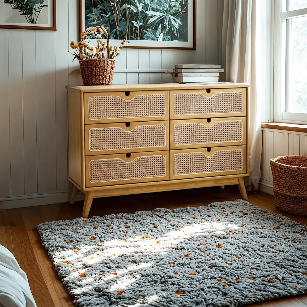 Tropical Natural Woven Double Layer Chest with 6-Drawers