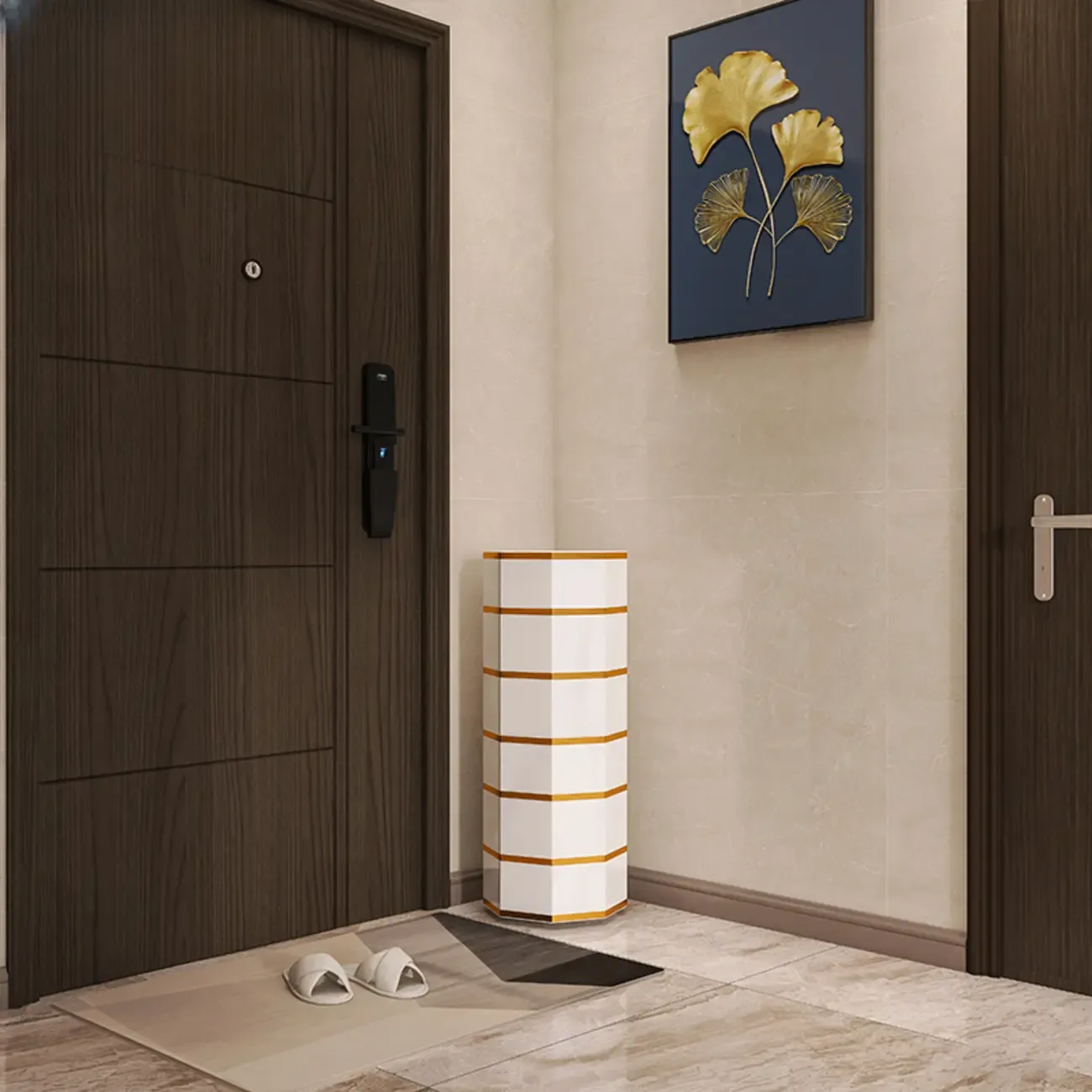 Rotating Glam White Metal Hexagon Entryway Shoe Cabinet