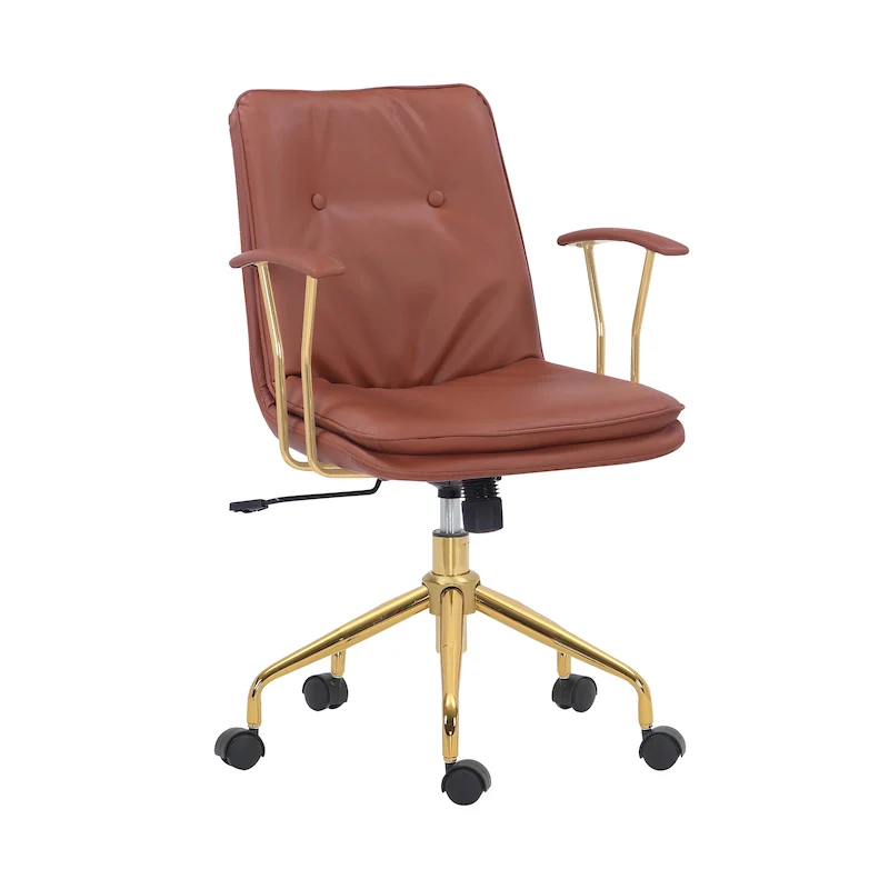 Tilly Office Chair, PU Leather, Gold Chrome Roller Base