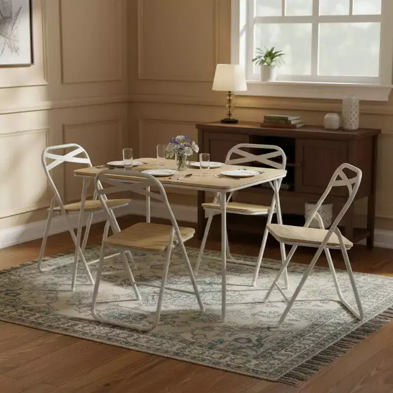 FurnitureR Folding Chair with MDF Wood Seat and Sturdy Metal Frame, Lightweight Space-Saving Foldable Chair for Dining, Patio & Extra Seating