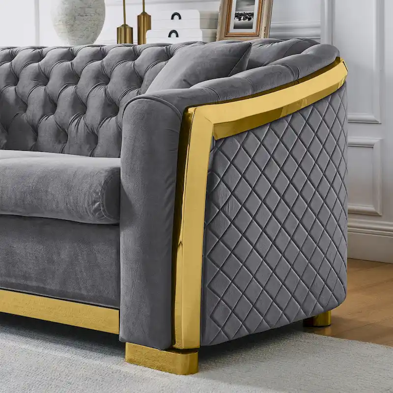 84  Luxury Chesterfield Velvet Sofa with Gold Trim