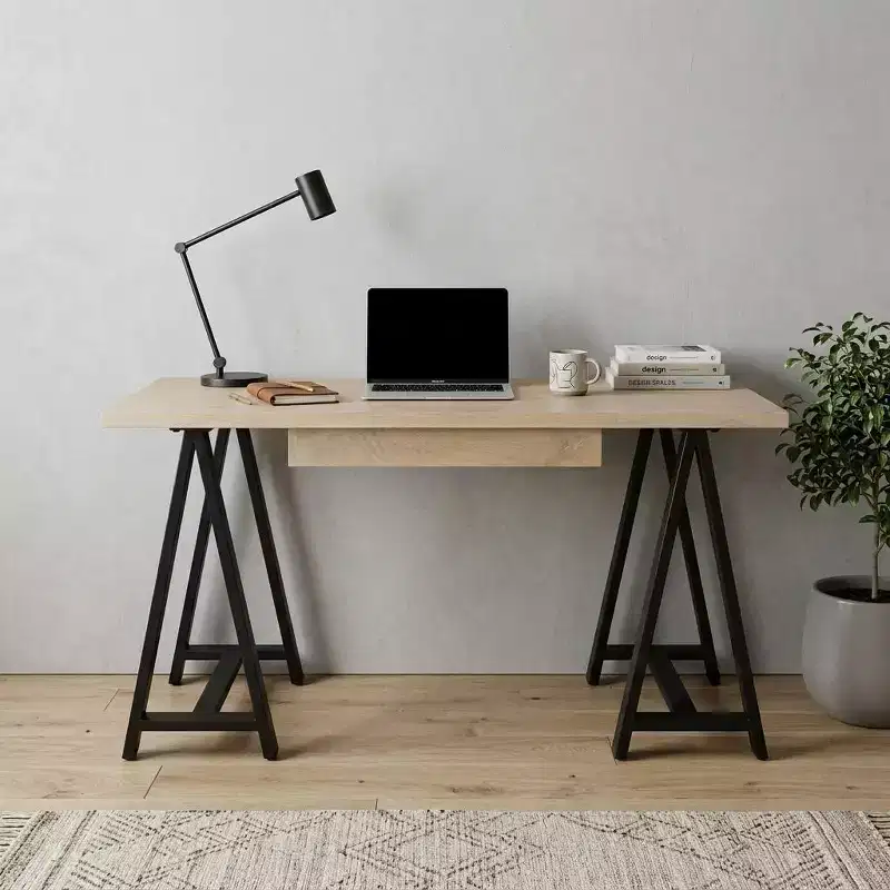 HomeRoots 60 Ivory and Black Solid Wood Executive Desk