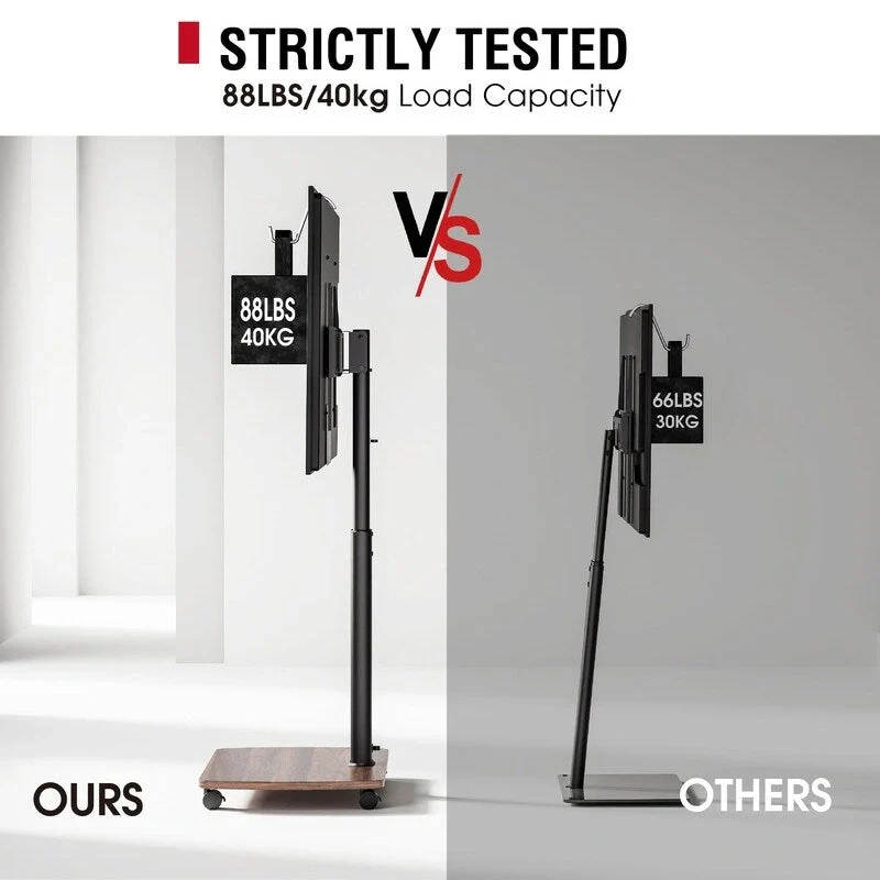 Black / Brown / White Rolling TV Stand with Height Adjustment & Swivel – Single