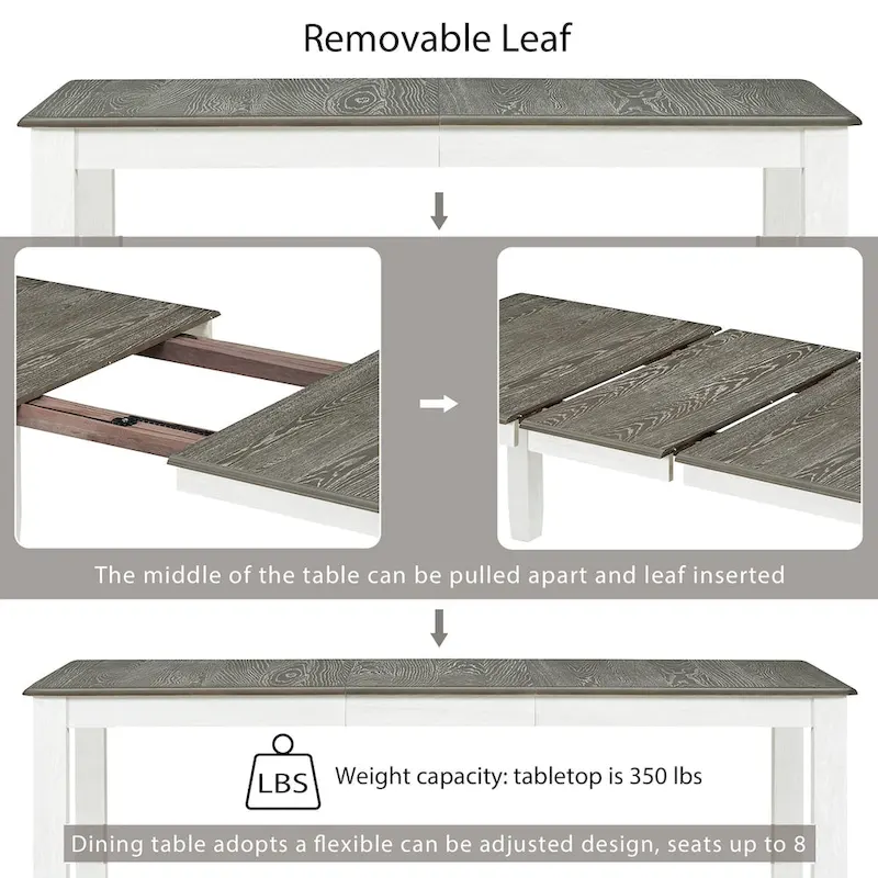 Retro Style 7-Piece Dining Table Set with Extendable Table and 6 Upholstered Chairs (Antique Brown+White)
