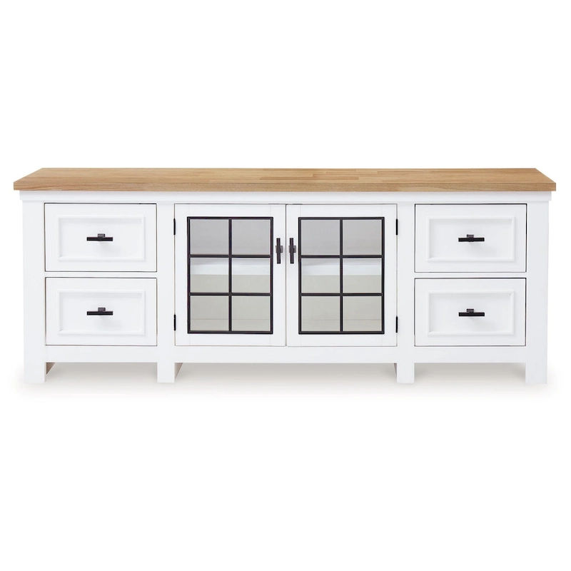 Bryn TV Media Console, 4 Drawers, 2 Door, White Hardwood, 74 Inch