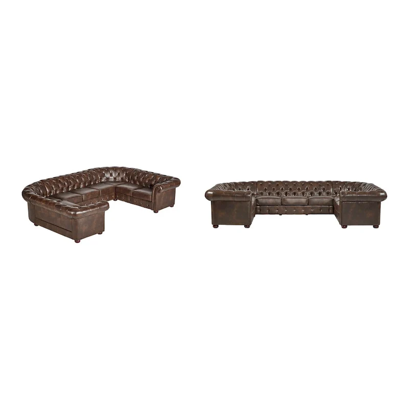U-Shaped Chesterfield Sectional Sofa, 9-Seat, Button-Tufted, Multiple Colors
