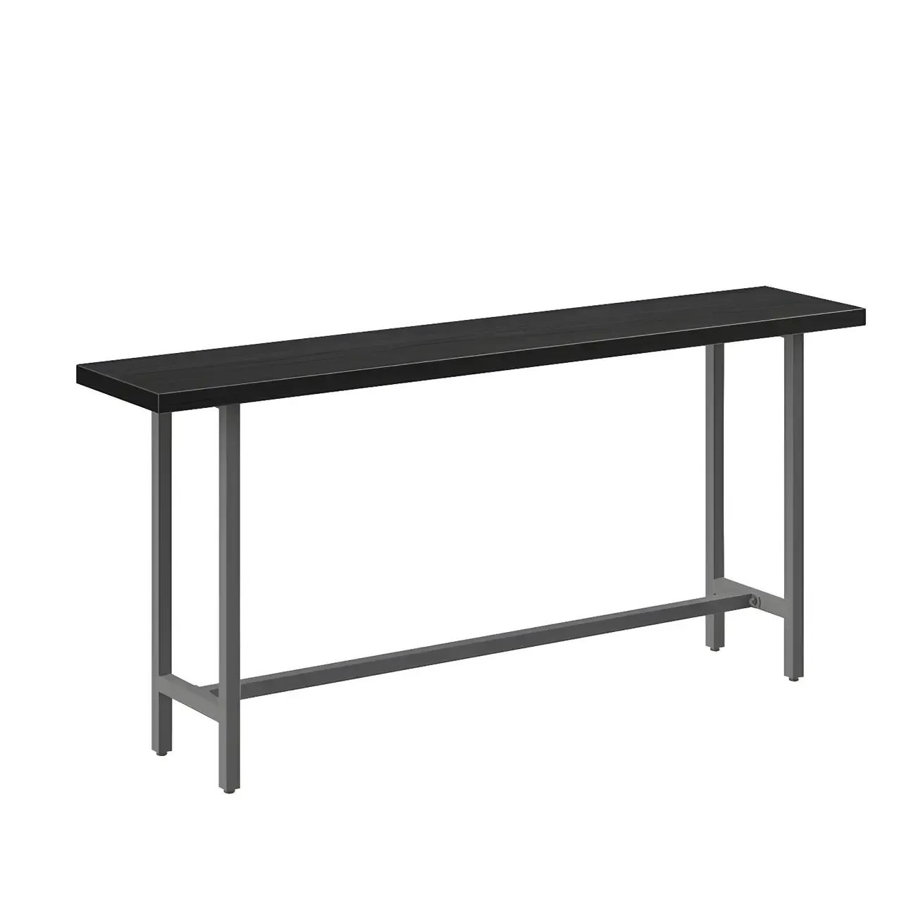 Industrial Black Wood Top Metal Trestle Base Bar Table