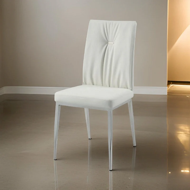 Beige Faux Leather Dining Chair with Chrome Legs, Tufted Backrest, Set of 2