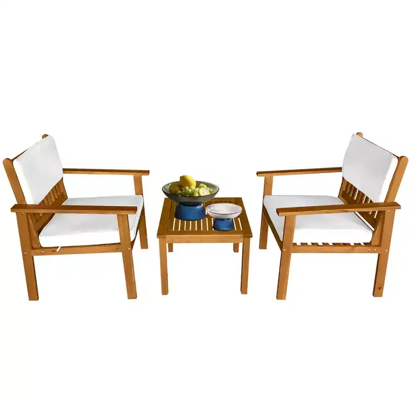 FDW 3-Piece Acacia Wood Patio Bistro Set Patio Furniture Outdoor Chat Conversation Table Chair Set Outdoor Wood Chat Set for Beach Backyard ,Natural