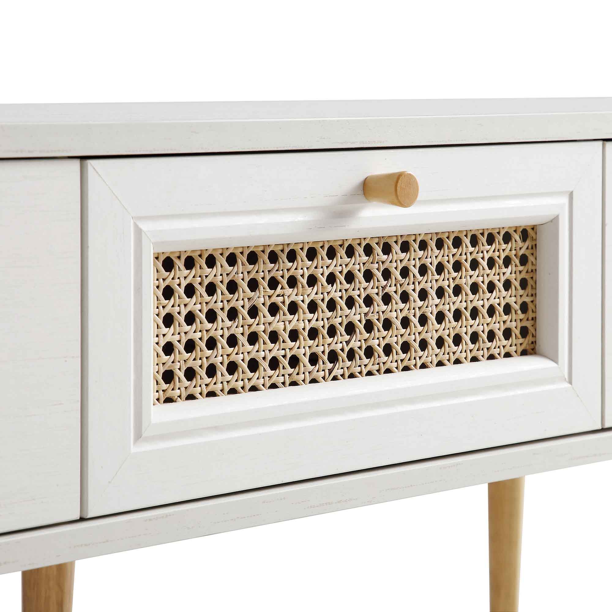 Woven Rattan 3-Drawer TV Unit in White