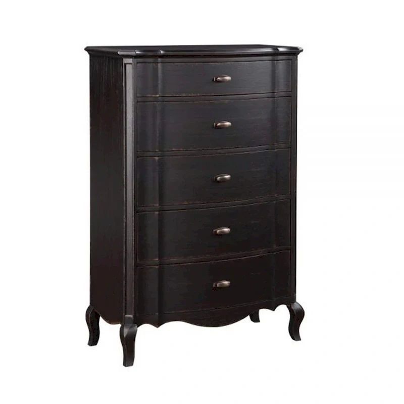 Cherry 38 Inch Tall Dresser Chest, 5 Drawer, Cabriole Legs Black Rubberwood