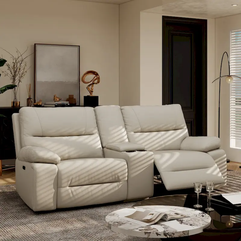 Leather Power Reclining Loveseat with Console and Cup Holders