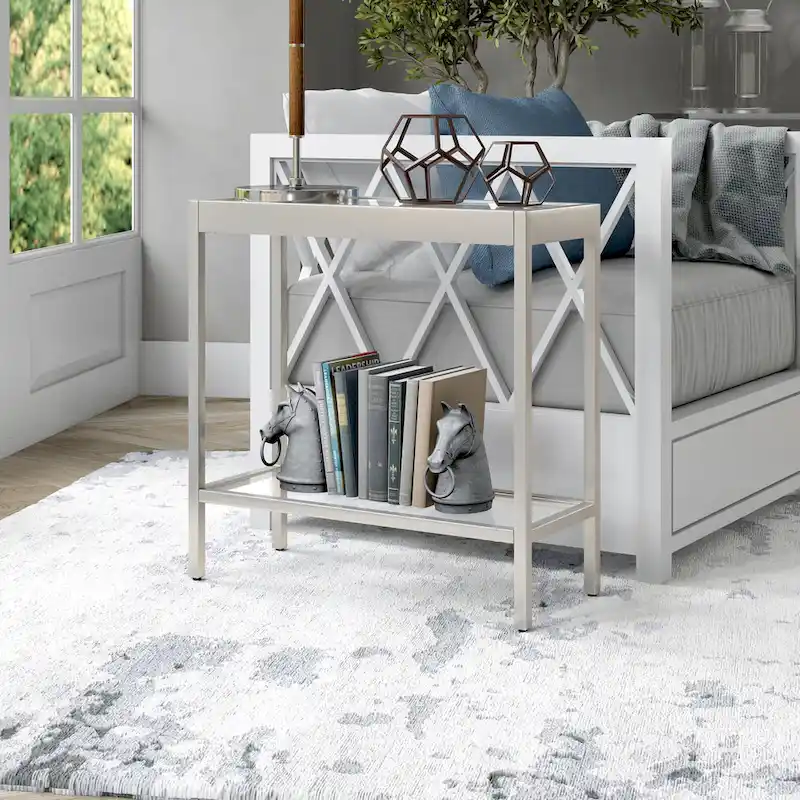 Bronze Rectangular Glass Side Table 24 Inch