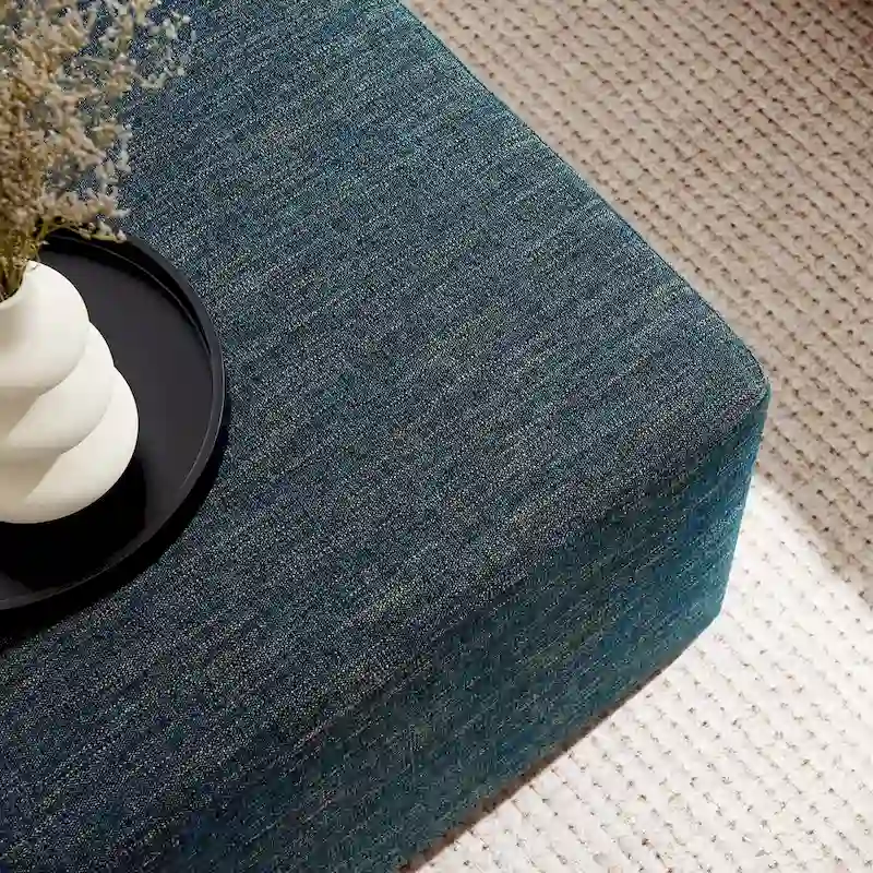 Callum 17/28 Square Woven Heathered Fabric Upholstered Ottoman