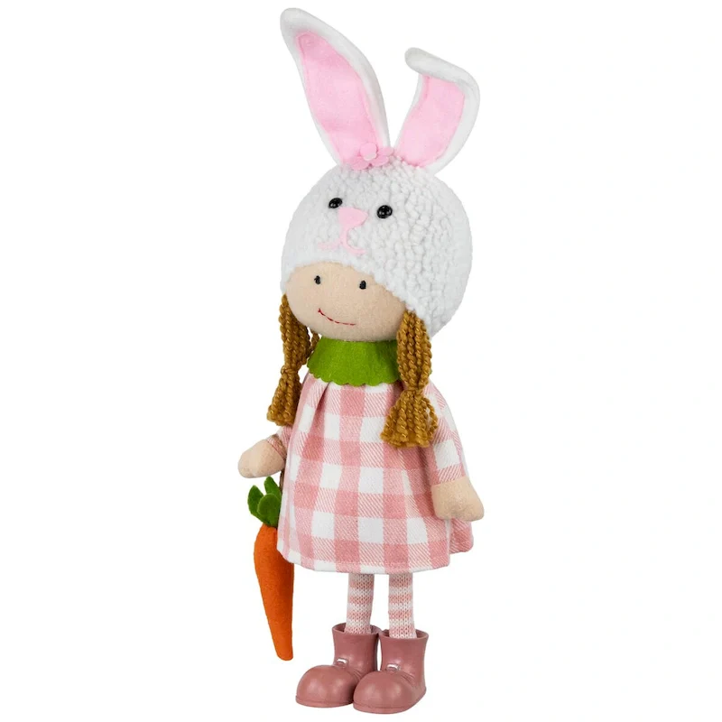 Girl in Bunny Hat Standing Easter Figurine - 13  - Pink and White