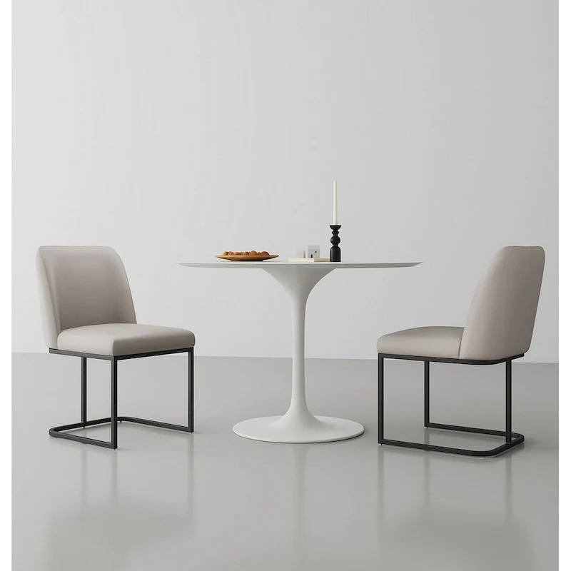 Faux Leather Dining Chair with Metal Base, Set of 2
