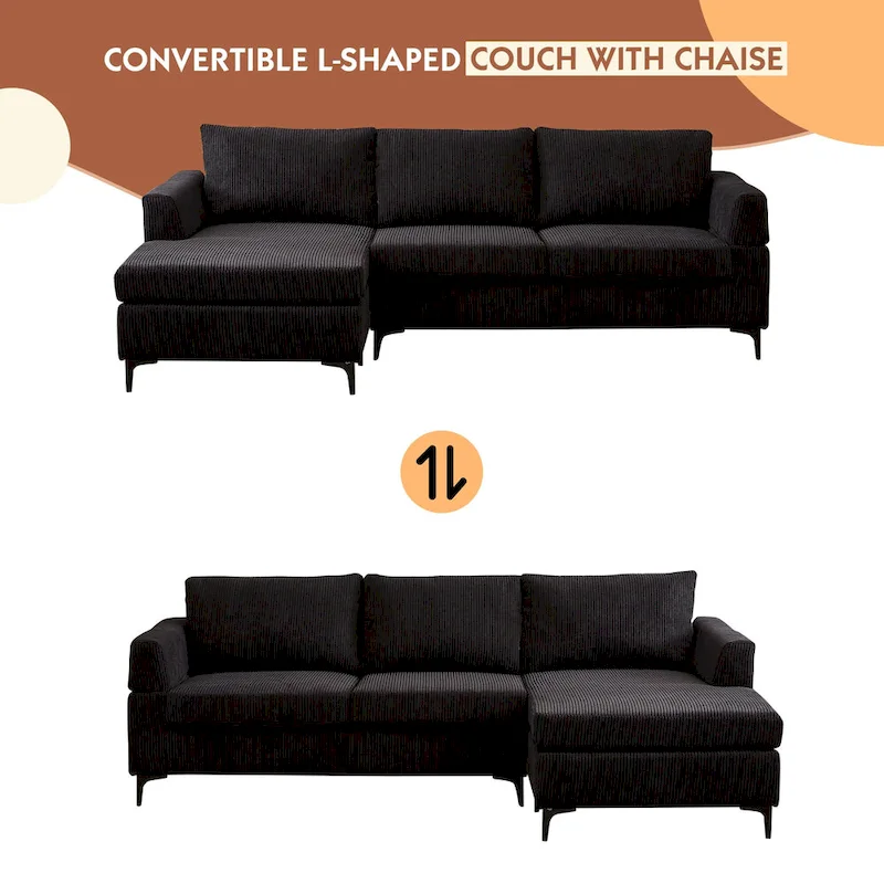 L-Shaped Reversible Chaise Sofa - Polyester Fabric - 3 Seater