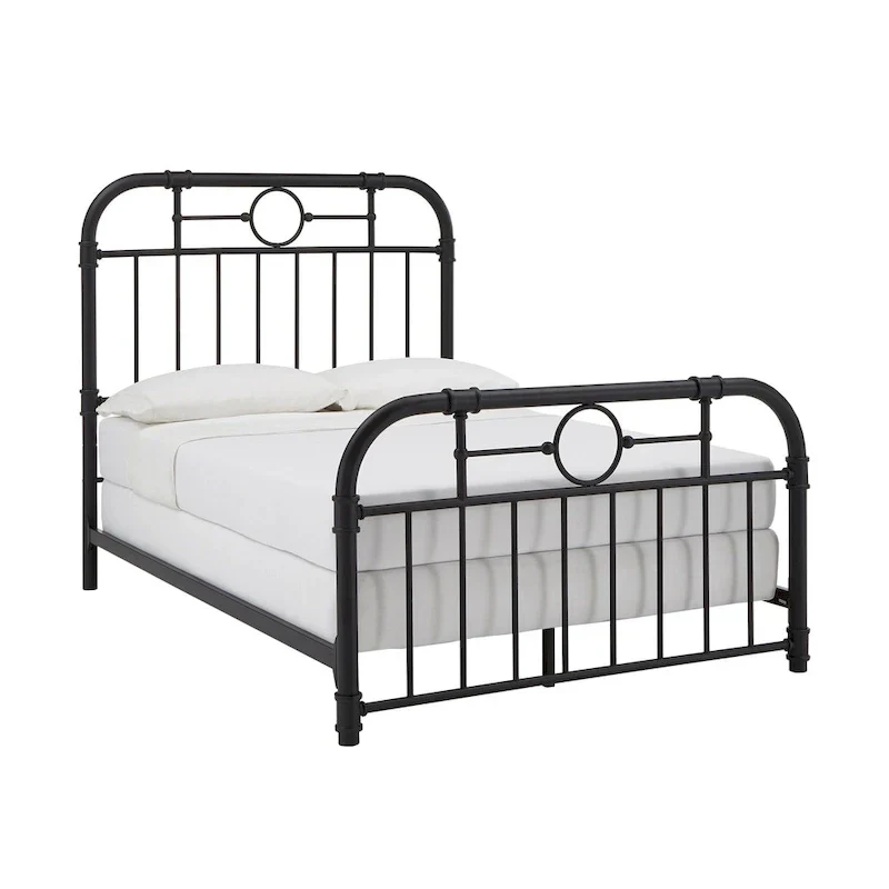 Metal Bed Frame - Black - Curved Headboard and Footboard