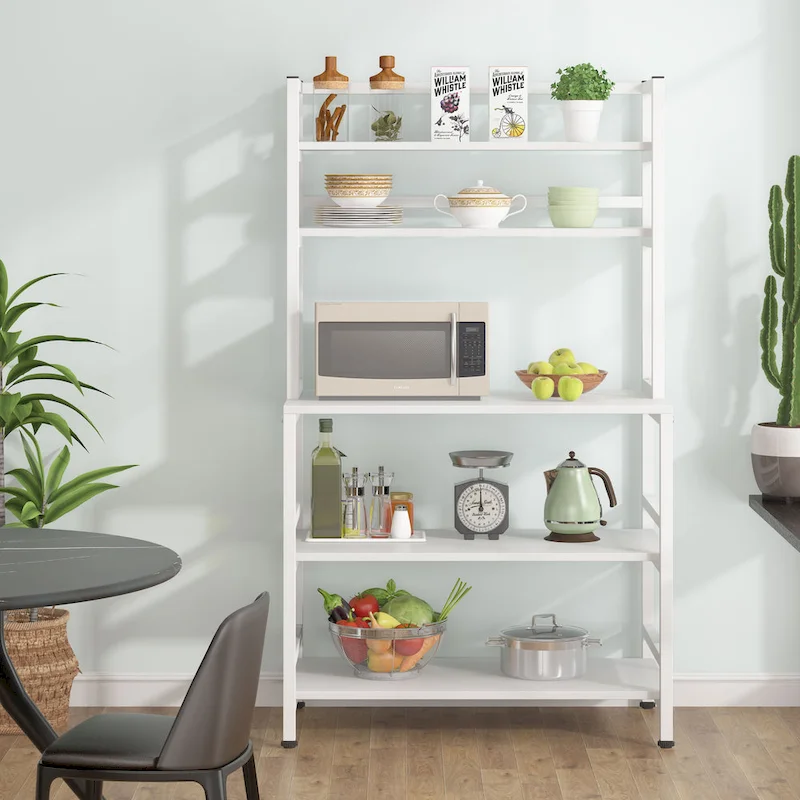 5-Tier Kitchen Bakers Rack with Hutch - Brown/Black/White