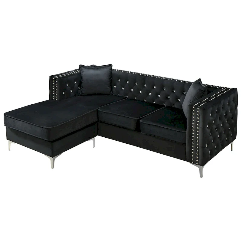 Paige Velvet Tufted Sofa with Chaise