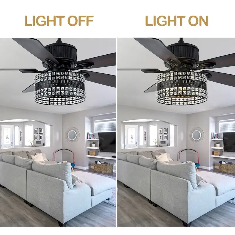 Oaks Aura Geneva 52in. Modern Classic Reversible Glam Crystal Ceiling Fan with Lights, 6-Speed Fan Lights with Remote - 52