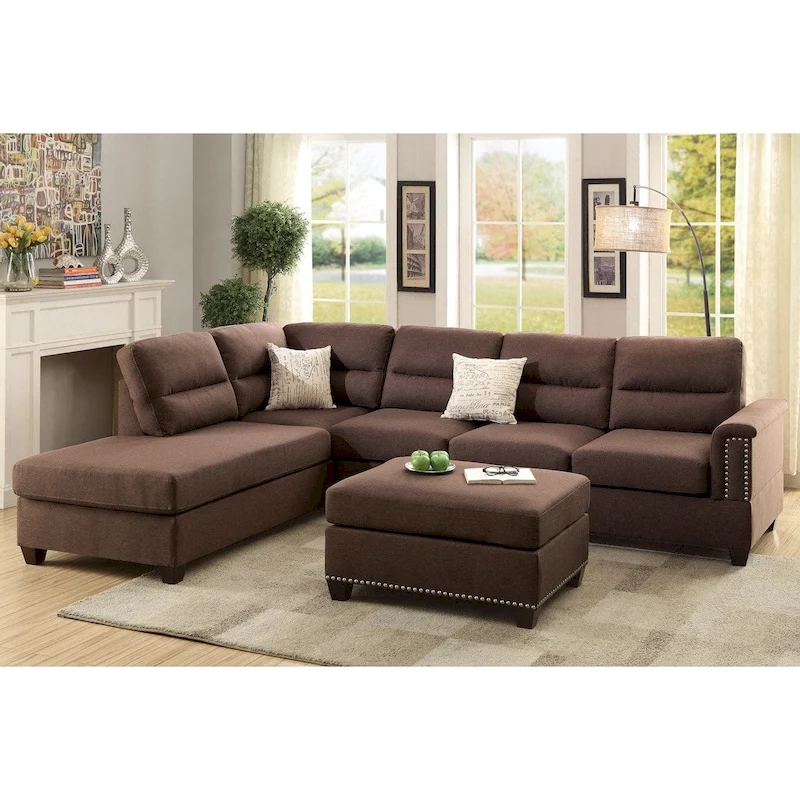 Bobkona Toffy Left or Right Hand Chaise Sectional with Ottoman Set