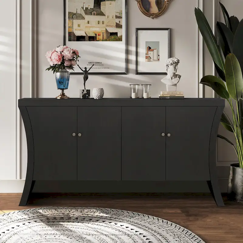 Black / Navy Blue / White Modern 4-Door Sideboard Buffet Cabinet, 59