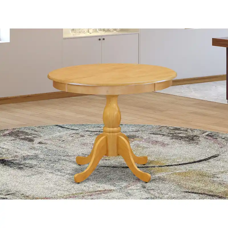 East West Furniture Dining Room Table - a Round kitchen Table Top with Pedestal Base, (Finish Options Available)