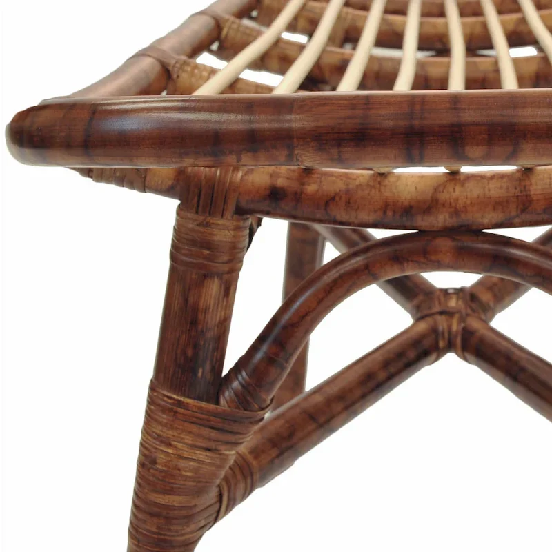 Rattan Bench – Marble Brown, Bamboo Legs, Single Seat