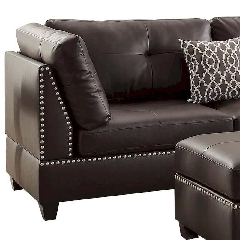 Plushed Bonded Leather 3 Pieces Sectional Set In Brown