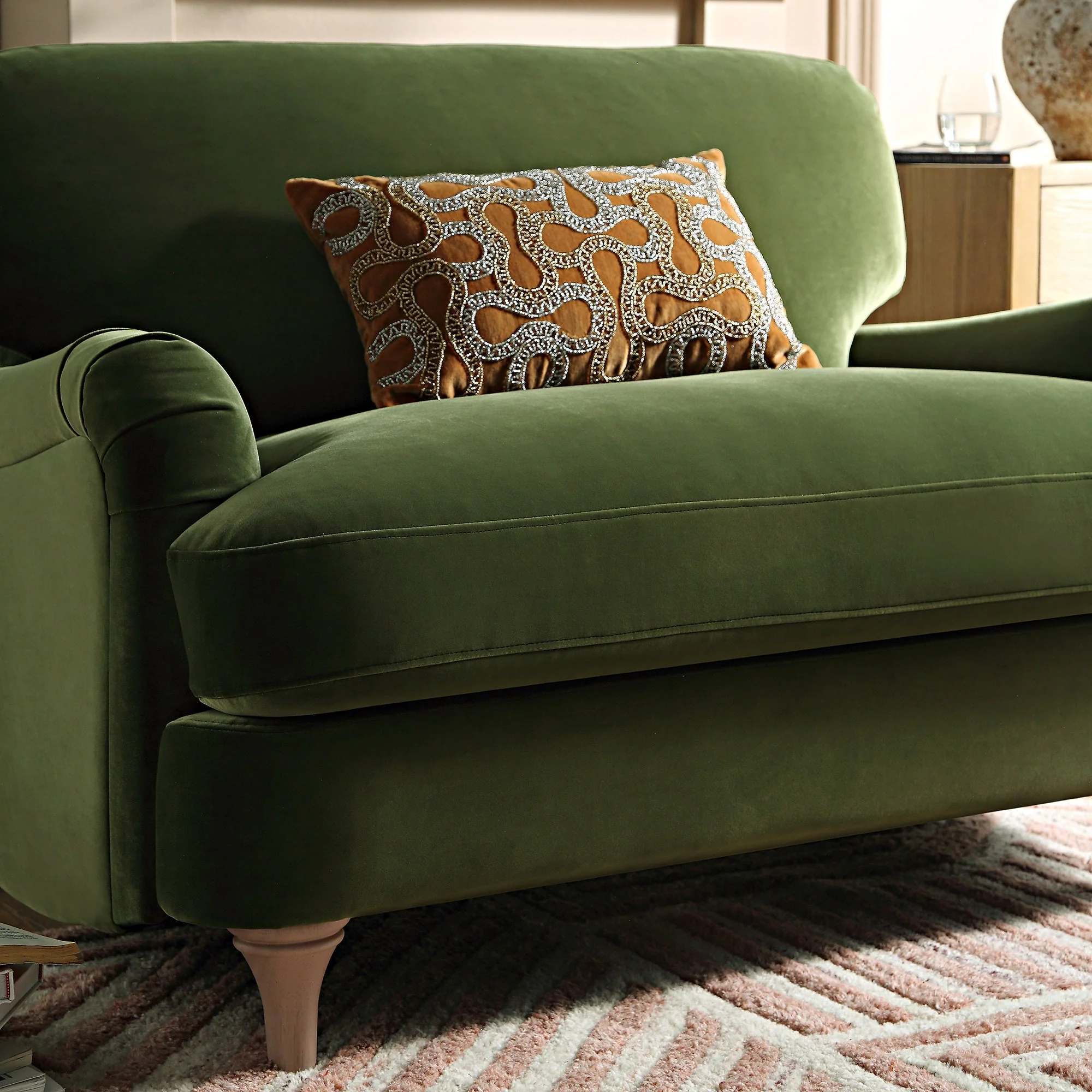 Fern Green Velvet Sofa, Loveseat