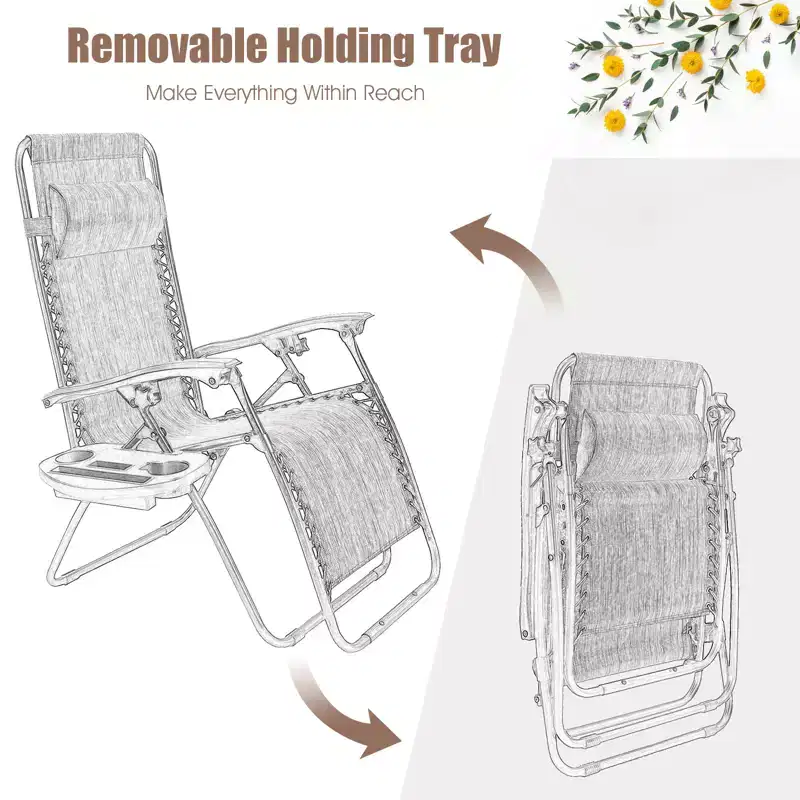 Costway 2PC Zero Gravity Chair Adjustable Recliners Textiliene