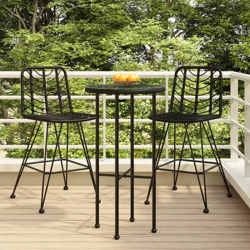 vidaXL Set of 2 Bar Stools, PE Rattan and Steel