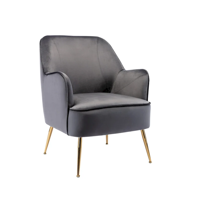 Velvet Upholstered Accent Chair with Gold Chrome Legs